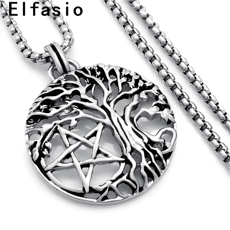 Мужское женское Оловянное ожерелье с подвеской Yggdrasil Дерево жизни пентаграмма звезда с цепочкой из нержавеющей стали P305