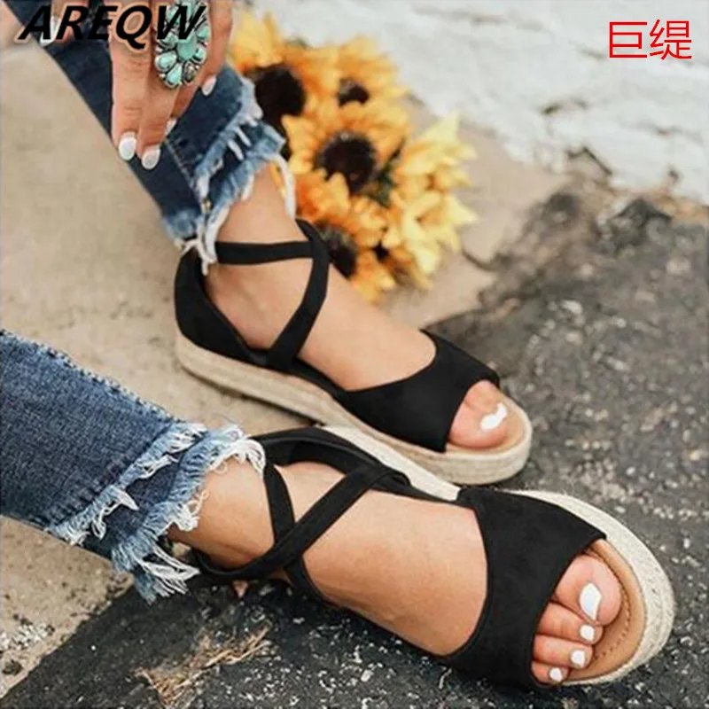 

2019 Women's Sandals Gladiator Open Toe Buckle Design Roman Sandals Women's Flat Bottom Summer Beach Ladies Sandals