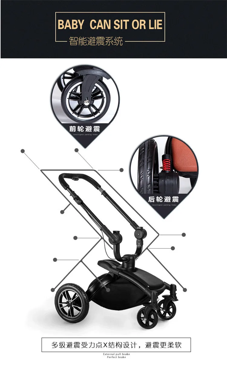 Роскошная алюминиевая детская коляска, кожаная, двусторонняя, высокая, Ландшафтная, коляска, на 360 градусов, может сидеть, лежа, складная, ударная тележка, От 0 до 4 лет