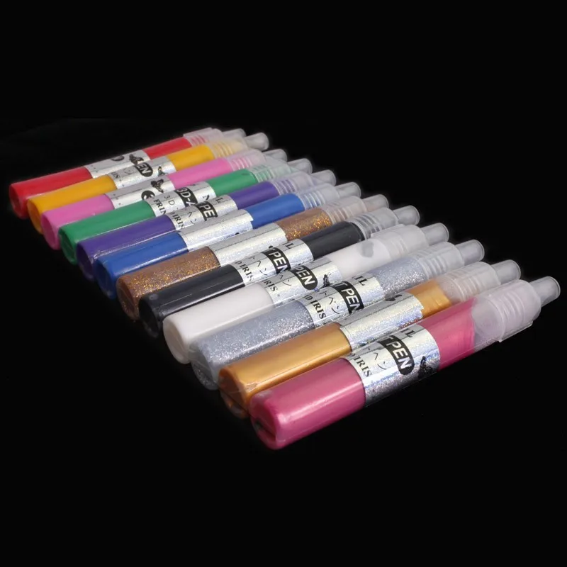 12 Цветов профессиональные красивые 3d Дизайн ногтей Краски рисунок пером акрил Дизайн ногтей Польский резные ручки комплект