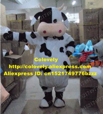 Милый белый черный костюм-талисман молочной коровы Mascotte молочковая корова для