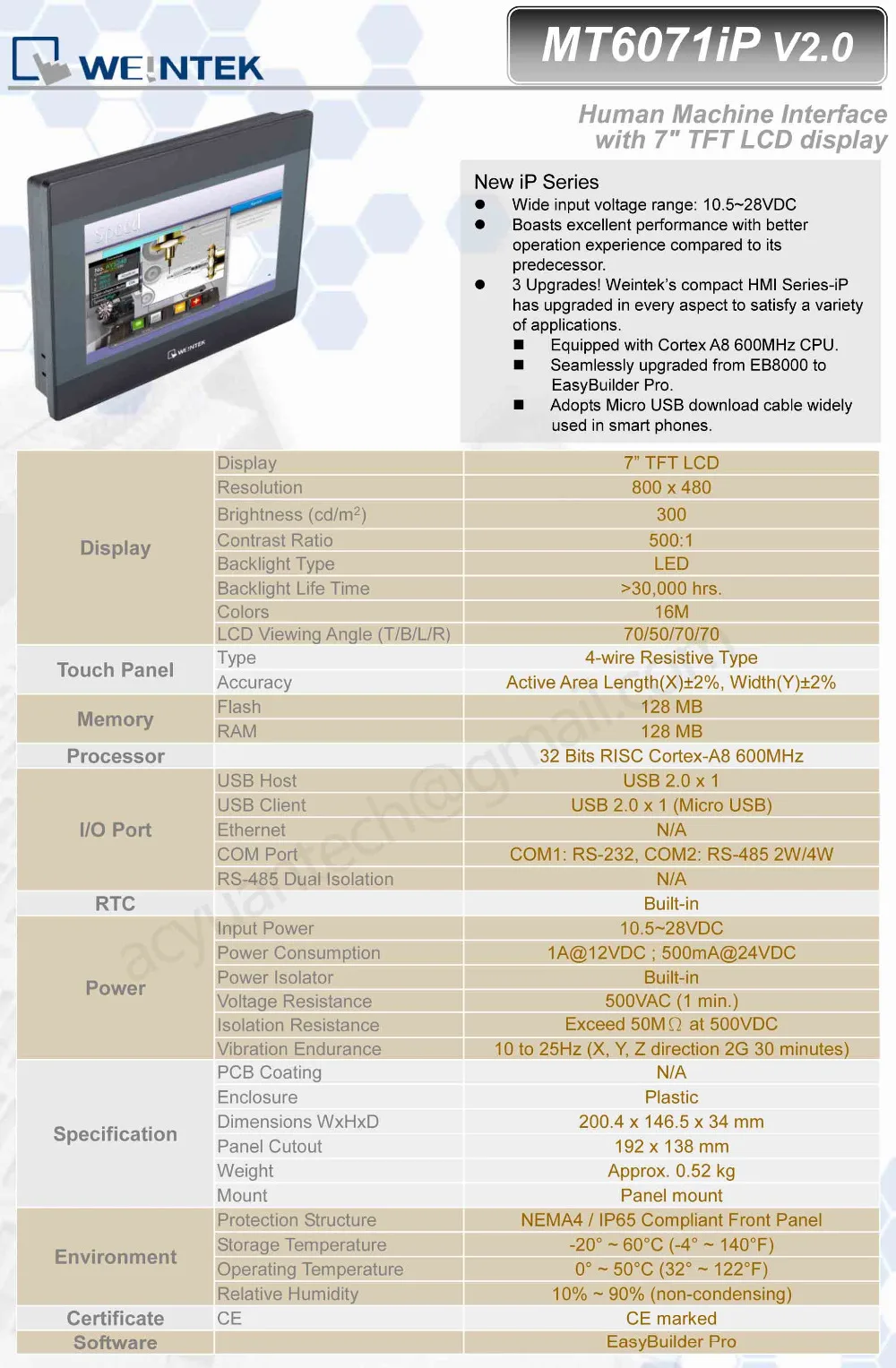 MT6071iP " WEINVIEW/Weintek HMI TFT lcd 800*480 HMI 2 USB порт weintek hmi 7 дюймов сенсорный экран для контроллера с ЧПУ