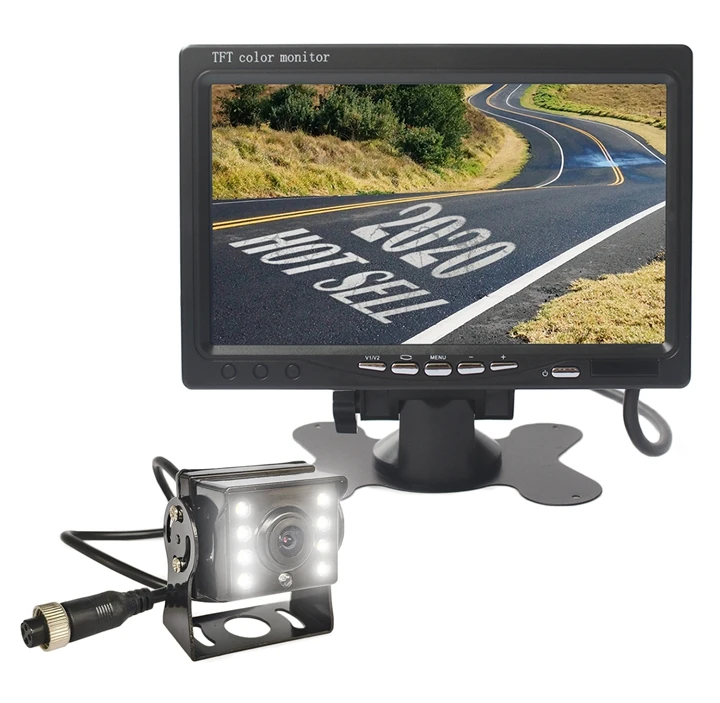 DIYKIT DC 12 V-24 V 7 "автомобильный обратный монитор + 4 pin светодиодный цветной ночного видения CCD заднего вида резервная камера для автобуса