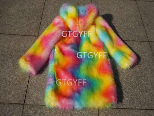 Осенне-зимнее женское пальто с капюшоном с изображением сахарной радуги, яркое пальто из искусственного меха, блестящая одежда в стиле бохо, модная куртка для дискотеки, куртки, толстовки - Цвет: bright color