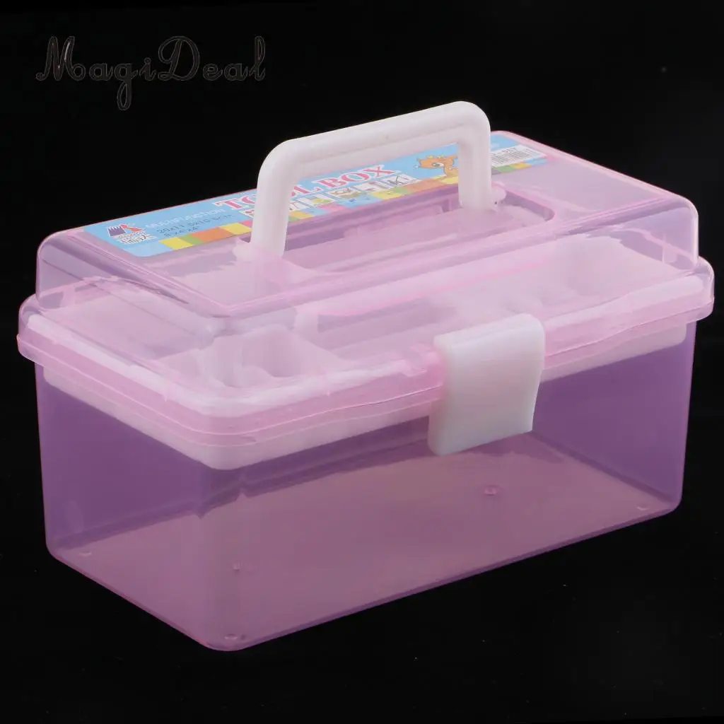 2 Layer Plastic Clear Jewelry Beads Sewing Painting Tools Organizer, Household Medicine Storage Box Case Container with Handle
