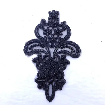 

5 pieces/lot big patch black Heavey beaded wedding dress Accessories 24X16 cm