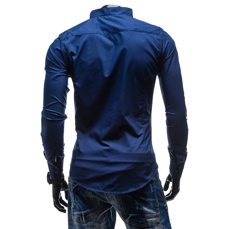 Zogaa Брендовые мужские рубашки, однотонная деловая Повседневная рубашка, приталенная рубашка с длинным рукавом и стоячим воротником, хлопковые мужские рубашки, летние топы