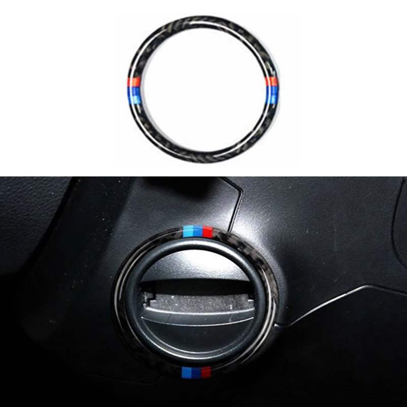 

Carbon Fiber Car Interior Engine Start Stop Button Ignition Device Keyhole Ring Cover Stickers For BMW E60 5 Series 2008-2010