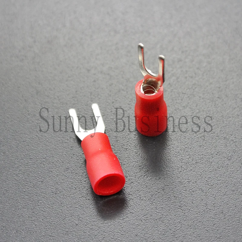 

Free Shipping SV1.25-5 1000pcs 22-18 #10 Red Insulated Fork U-type Set Terminals Connectors