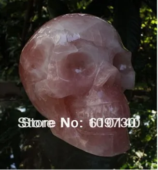 

00772 Natural Rose Pink Quartz Carved Realistic Crystal Skull