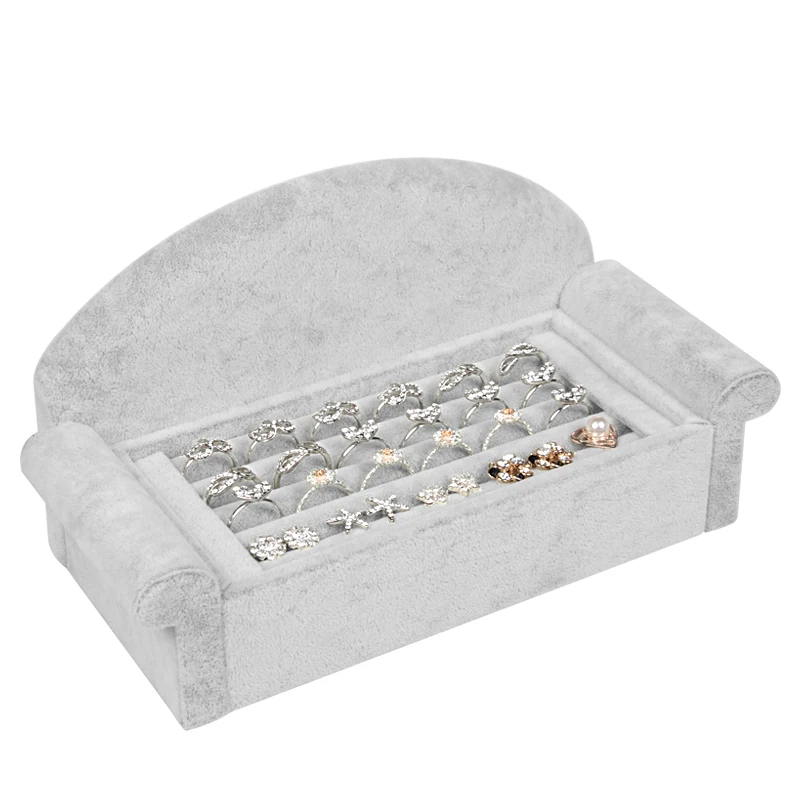 

Sofa Shape Velvet Ring Display Tray Elegant Three Color Velvet Ring Display Holder Stand Jewelry Organizer for Counter Exhibit