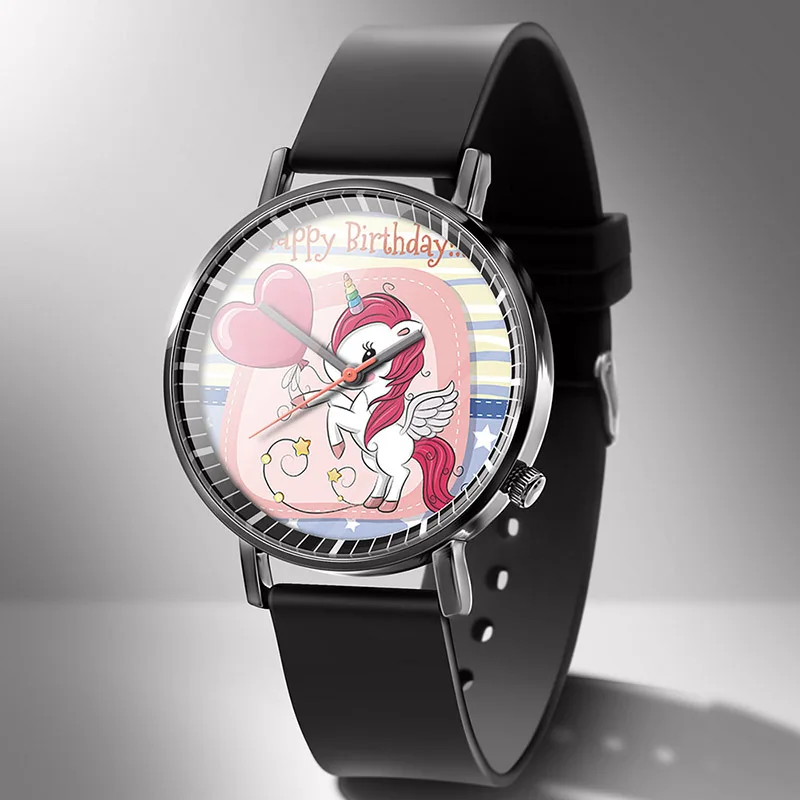 Роскошные часы модные девушки мультфильм часы с единорогом простой тренд корейские часы милые животные тематические часы женские relogio feminino - Цвет: 02