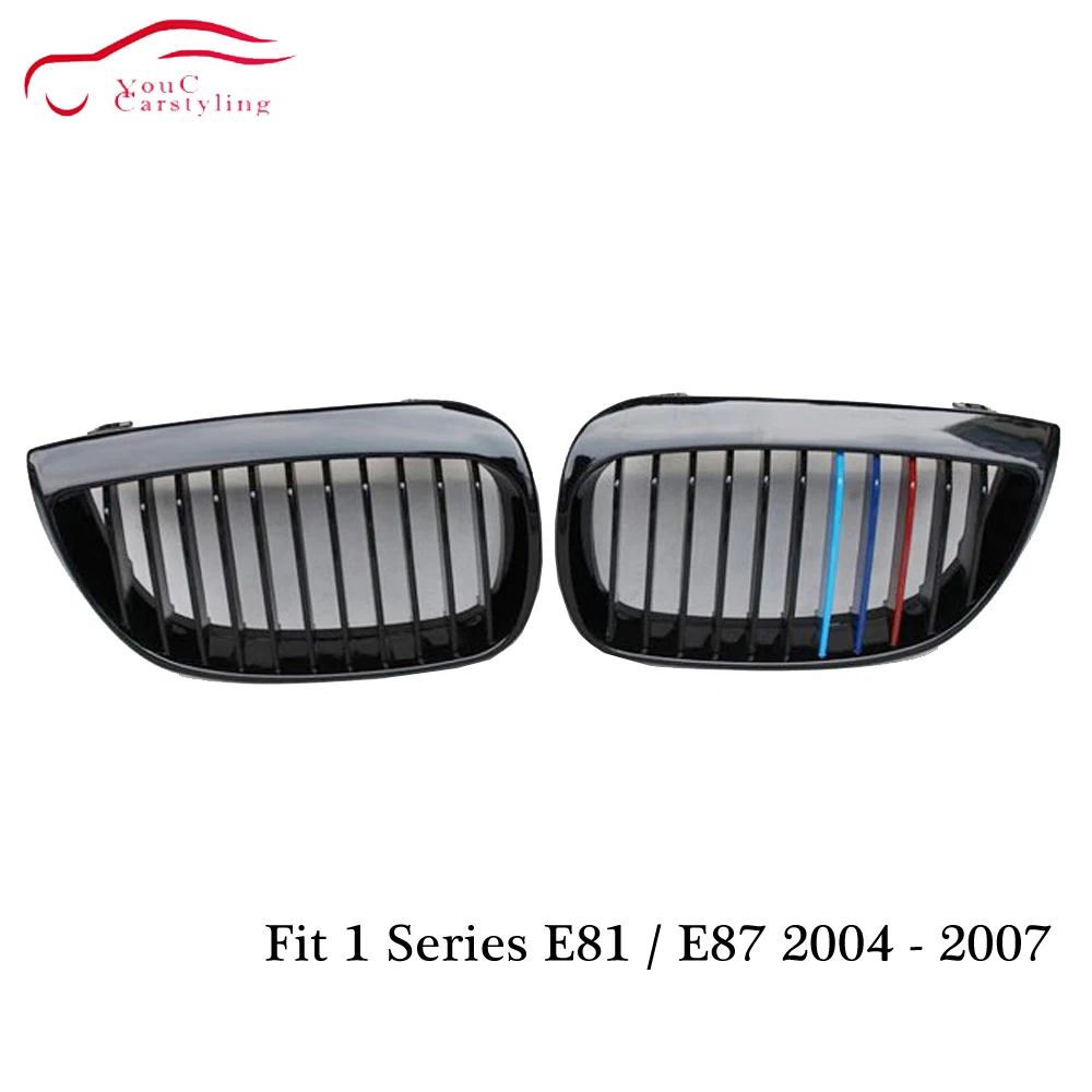 

E81 E87 1-slat Gloss M Tri-colored Front Bumper Grille for BMW 1 Series E81 E87 2004 - 2007 Hatchback ABS Plastic Grille Mesh