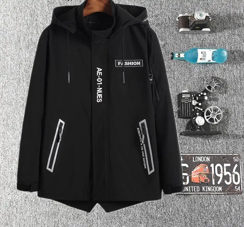 

Spring Autumn Mens Loose New Style Thin Removable Cap Windbreaker Dark Blue Male Long Sleeve Fashion Coat Large Size 6XL 7XL 8XL