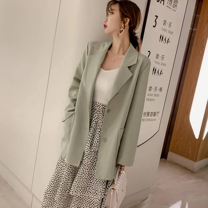 

Chic Single-breasted Light Green Blazer Jacket for Women Notch-neck Solid Pockets Casual Female Jackets Outerwear 2019