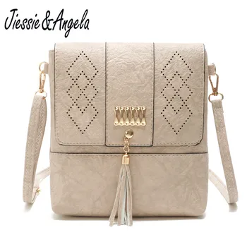 

Jiessie & Angela New Vintage Women Small Messenger Bags Hollow Out Crossbody Shoulder Bag Women Flap Bags Tassel Handbag Bolosa