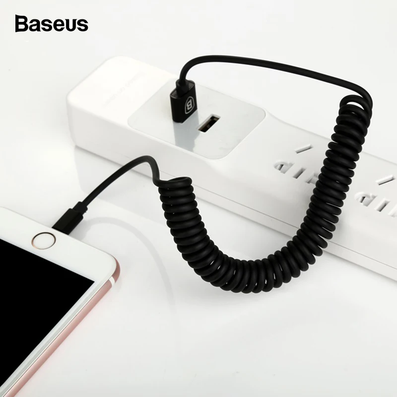 Гибкий эластичный растягивающийся usb-кабель Baseus для iPhone Xs Max XR X 8 7 6 6S Plus SE пружинный кабель для зарядки и передачи данных кабели для мобильных телефонов