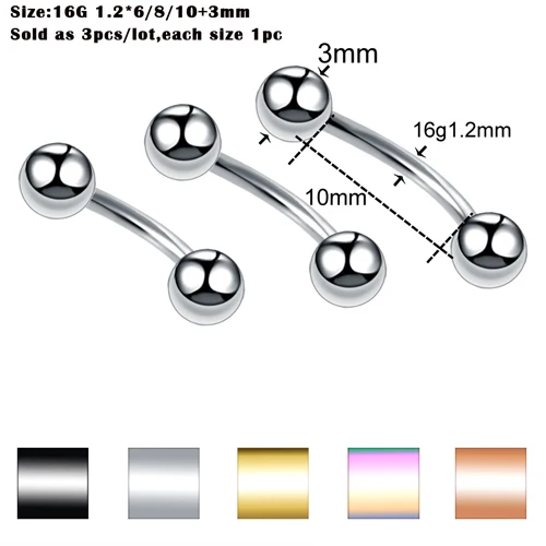 3 шт./лот Сталь сегмент кольцо уха пирсинг носа кольцо, набор для бровей, пирсинг для уха кольцо плененное кольцо тела ювелирные изделия-пирсинг в партии - Окраска металла: Eyebrow Ring Ball