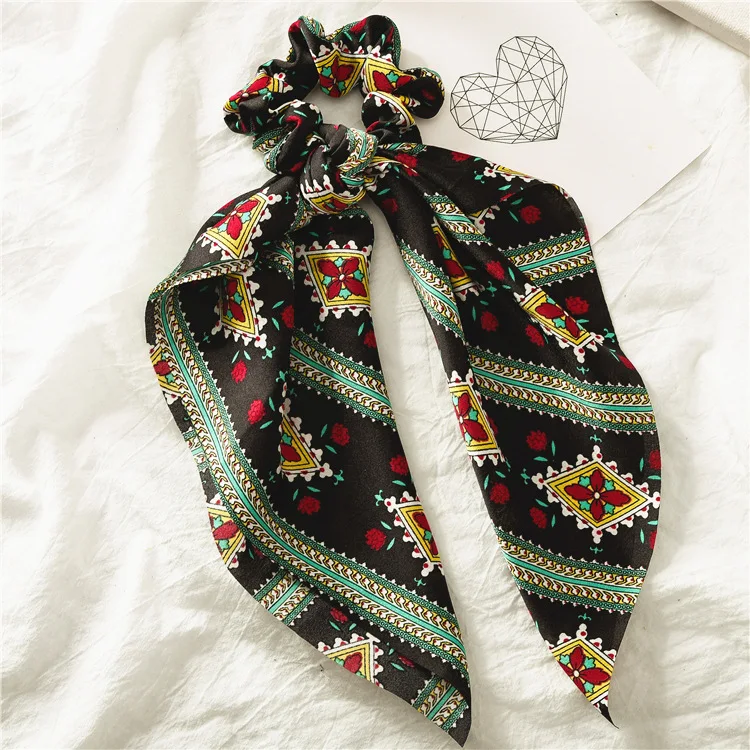 Summer Flower Printed Women Elastic Scrunchies Hair Bands Retro Hair Ties Scarf Rubber Band Hair Accessories for Women Girls - Цвет: B-3