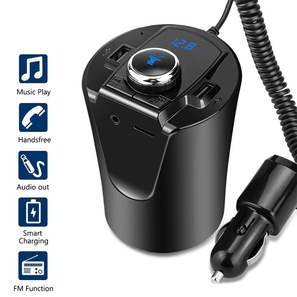 Прямая, Bluetooth 4,2, беспроводной fm-передатчик, чашка, автомобильный Радио адаптер, Handsfree, USB зарядное устройство, FM модулятор, 2.1A