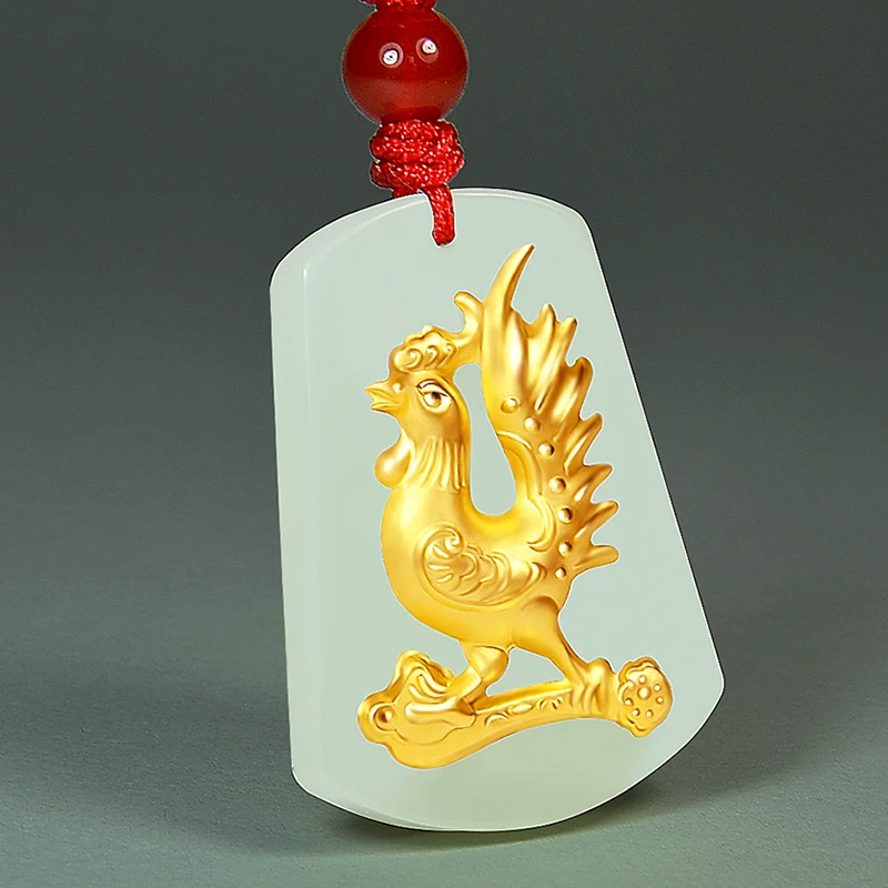 

Golden Zodiac Chicken Pendant 3D Hard Golden Foot Gold Necklace for Men and Women