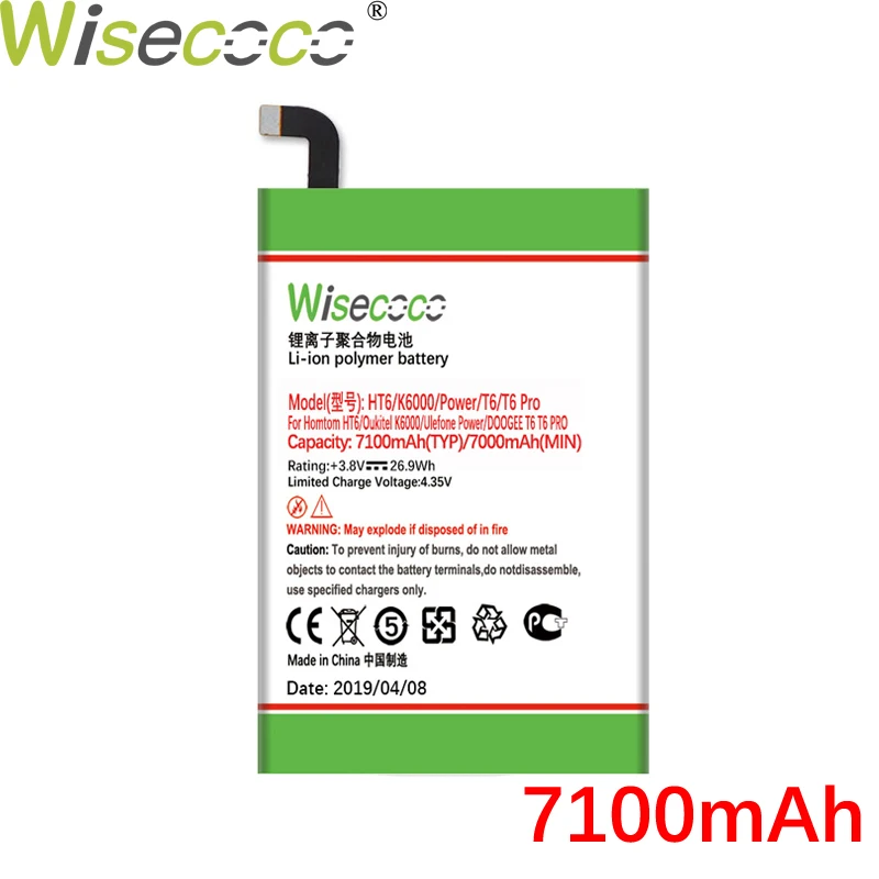 

Wisecoco T6 7100mAh 3.8V Built-in Battery For DOOGEE T6 pro Also For Homtom HT6 Phone Battery Replacement + Tracking Number