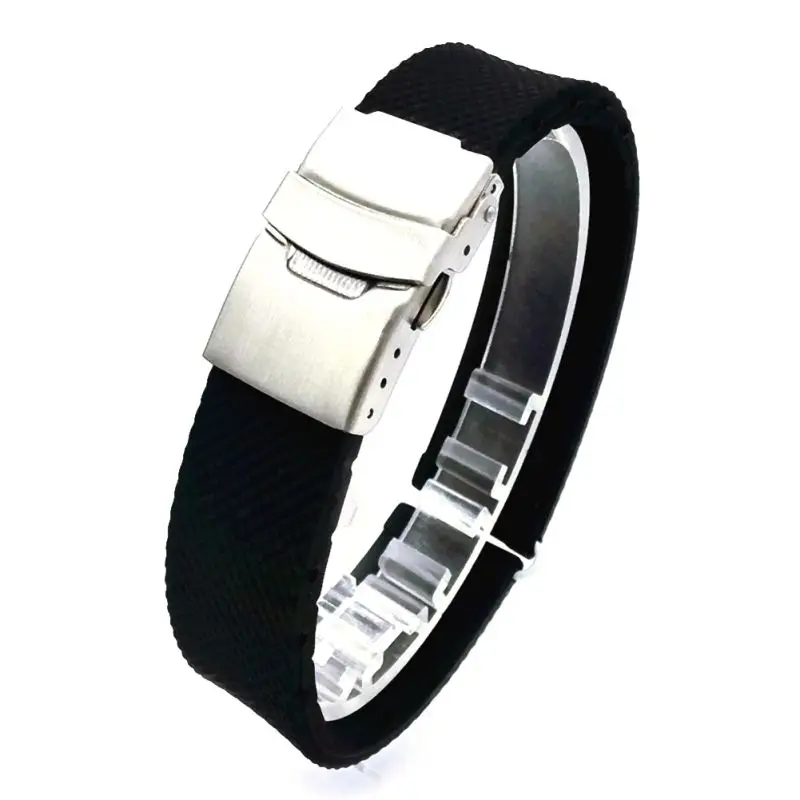 Rubber Watch Band Strap Straight End Bracelet Black Silicone Stainless Steel Double Click Folding Clasp 20 22 24mm