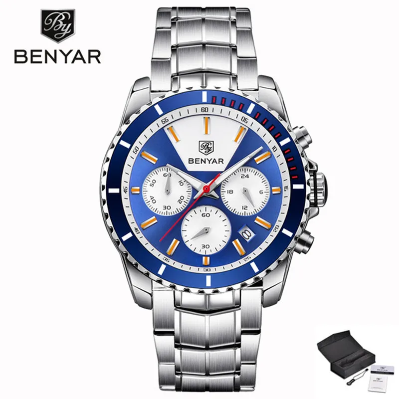 BENYAR Mens Watches Top Brand Luxury Watch Men Sport Chronograph Full Steel Quartz Wrist Watches for Male Clock Reloj Hombre BENYAR Mens Watches Top Brand Luxury Watch Men Sport Chronograph Full Steel Quartz Wrist Watches for Male Clock Reloj Hombre