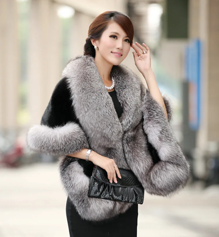 

2019 Luxury Winter Warm Short High Waist Solid Color White Black Rabbit Fur Red Gray Faux Mink Fox Cape Coat Winter Fur Poncho