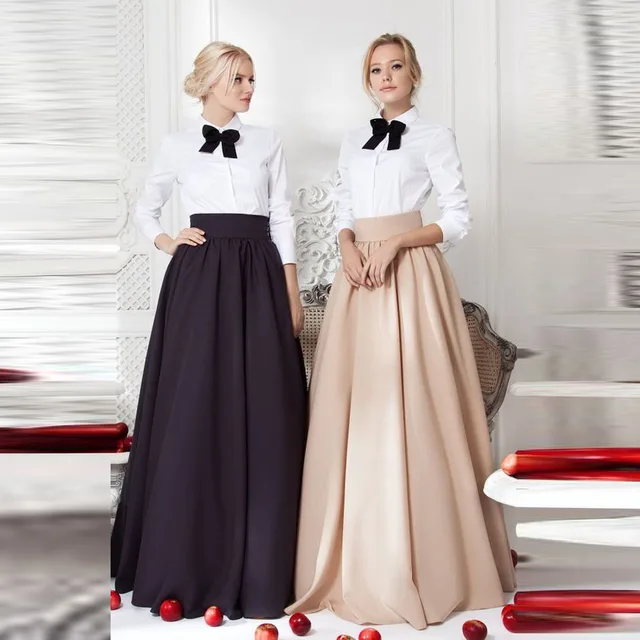 Custom Made Good Quality Women Skirt Empire Waistline A Line Floor