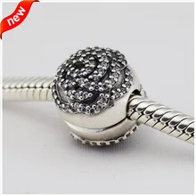 Подходит для Pandora Bacelets Роза клип талисманы с Ясно фианит 925 пробы серебро бусины ювелирные украшения
