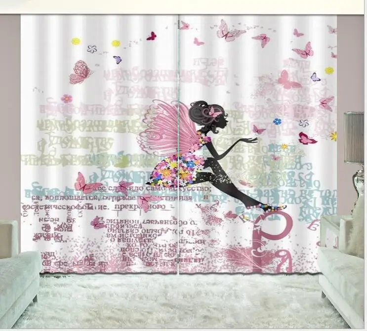 Butterfly Girl Print 3D Window Curtain Living Blackout Room Hotel Bedroom decorate Drapes Cortina Rideaux Custom size pillowcase