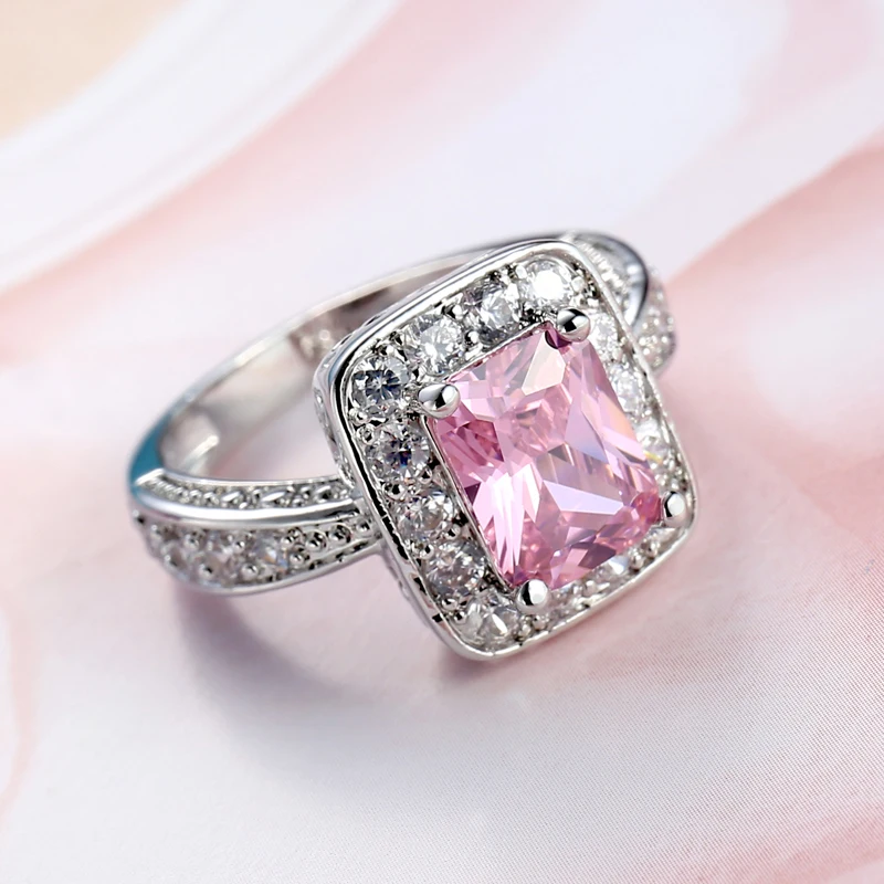CiNily Created Pink Cubic Zirconia Silver Plated Wholesale New Sale for Women Jewelry Wedding Gift Ring Size 6-10 NJ11159