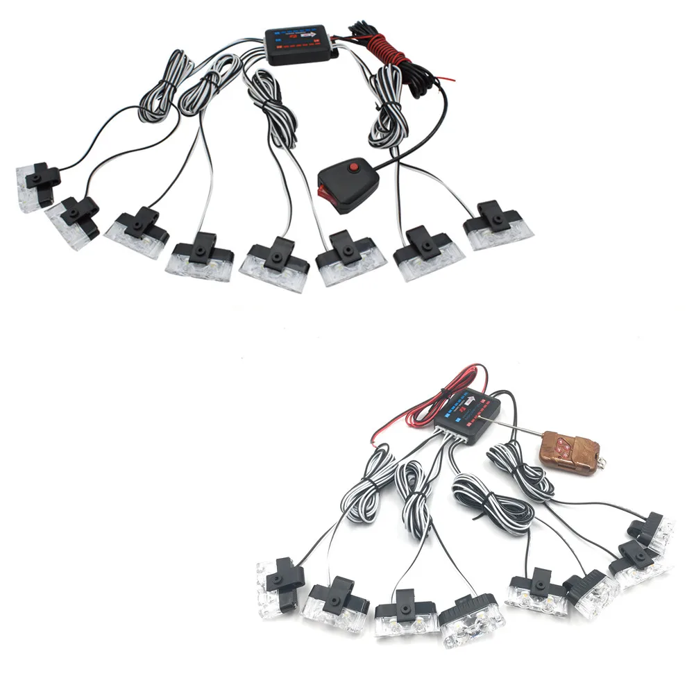 

8 IN 1 DC 12V 2 LED Wireless Remote Flash Controller Strobe Car Truck Police Light Red Blue Flashing strobe led Warning light