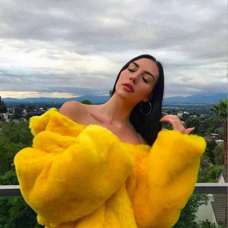 S-4XL Faux Fur Coats Women Thick Brand Steetwear Hip Hop Female Yellow Fur Coats And Jackets Winter Plush teddy Warm Fur Coats