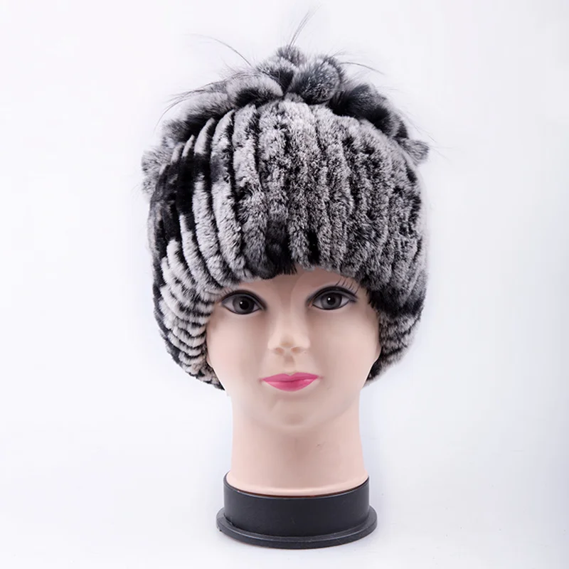 Ручной работы русские Женские Настоящий мех кролика Skullies Beanies шапки лисий мех Poms зимние женские теплые шапки модный головной убор LF4307