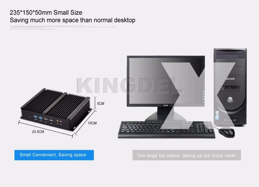 Kingdel безвентиляторный компактный промышленный ПК с Celeron 2955u процессор на плате, 8 USB, 6 COM, X86 мини компьютер Dual LAN