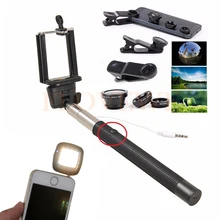Camera lentes Kit 3in1 Fish eye lens Macro Wide Angle Lenses Microscope Selfie Stick Monopod Selfie Flash Light For iPhone