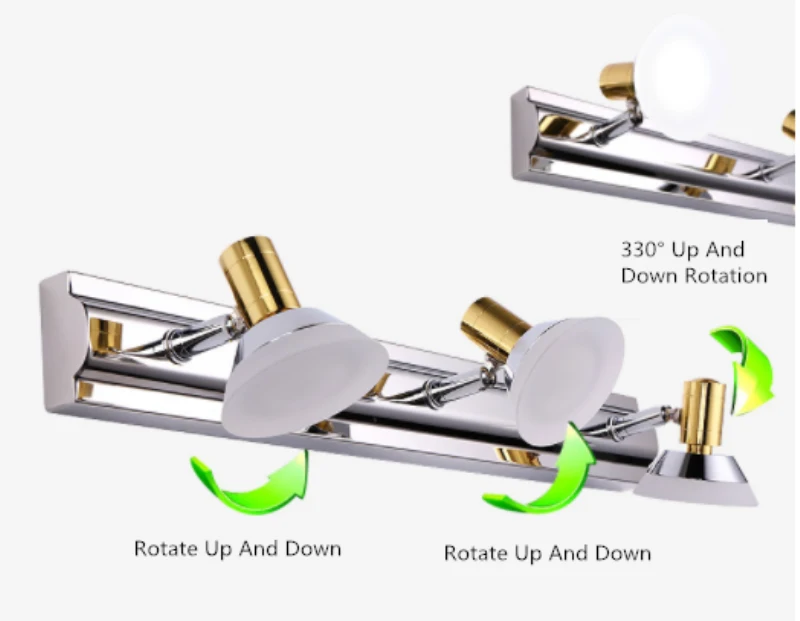 Простые лампы внутреннего освещения вращаются вверх и вниз яркие водонепроницаемые, влажность доказательство нержавеющей стали светодиодные зеркальные фары для ванной комнаты