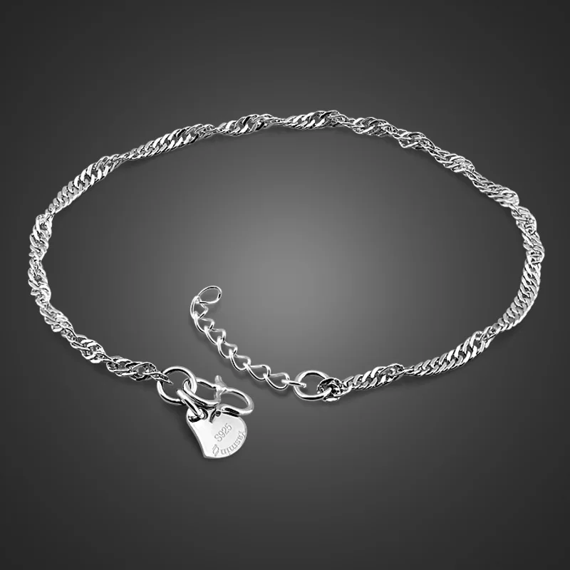 В простом стиле женские модели чистый 925 Серебряный браслет Вода браслет серебряные ювелирные изделия 19,5 см размер подарок на день рождения