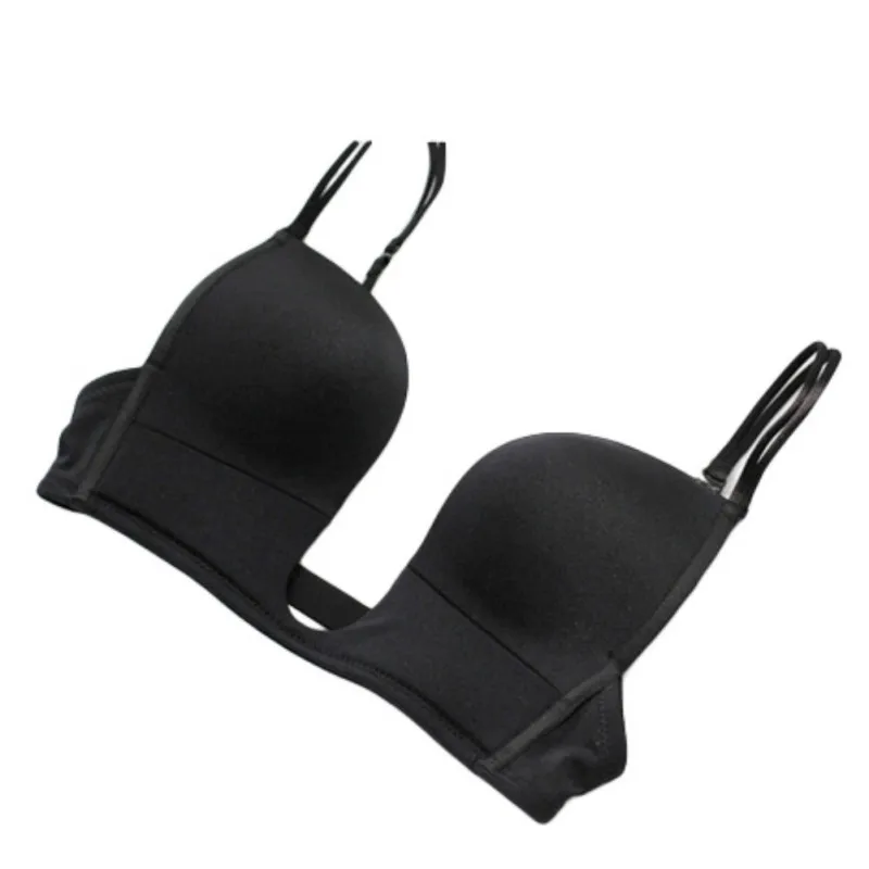 High Quality Fashion Sexy Women Cross Straps Smooth Bras Thin Beautiful Back Push Up Underwire V