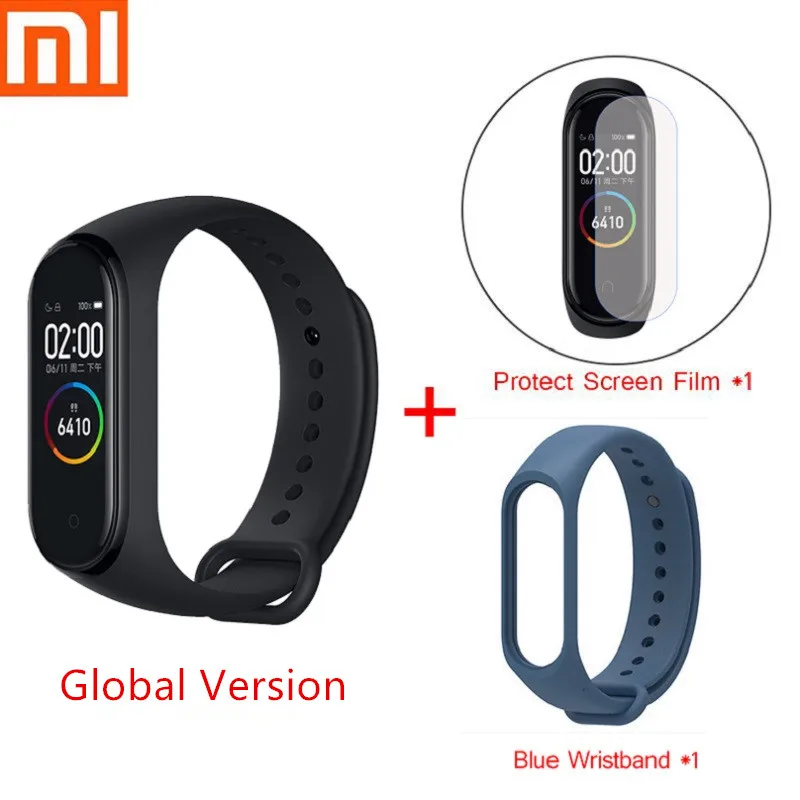 Xiaomi mi Band 4 смарт-браслет mi Band 3 фитнес-пульсометр для плавания спортивный умный Браслет 0,9" цветной экран Bluetooth 5,0 - Цвет: Global Blue Set