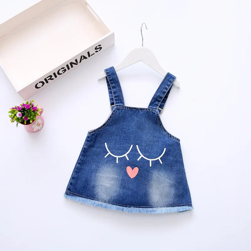 

Summer Denim Sundresses For Girls Baby Casual Dresses For 1-3 Years Old Fashion Cute Toddler Denim Dresses With Cartoon Pattern