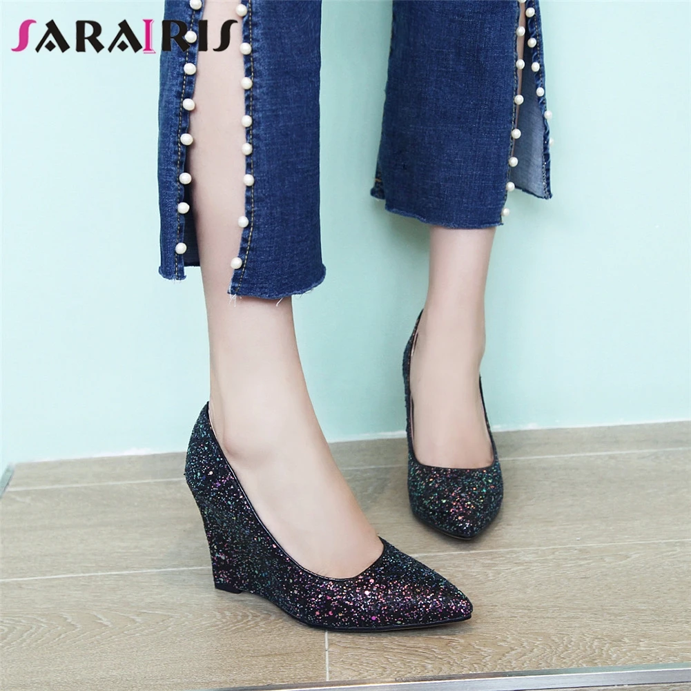 

SARAIRIS 2019 New Arrival Women Casual Sandals Pointed Toe High Heels Party Female Pumps 3 Colors For Ladies