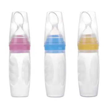 

120ml Infant Soft Silicone Spoon Extrusion Silicone Soft Spoon Feeding Bottle with Cover Training for Baby Children Flatware