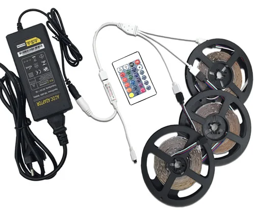 ZAHORIO LED Strip Light RGB LED 5050 SMD 2835 Flexible Ribbon RGB Stripe 5M 10M 15M tape diode DC 12V+Remote Control+ Adapter EU12