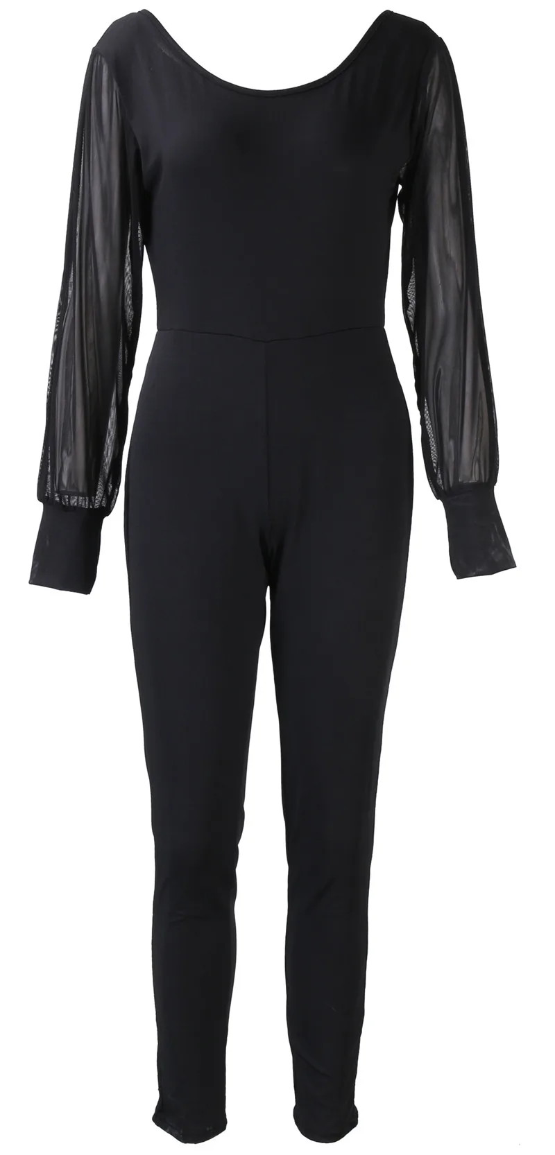 Женская элегантная Клубная одежда с длинным рукавом, сетчатый комбинезон в технике пэчворк, облегающий черный однотонный комбинезон, вечерние комбинезоны