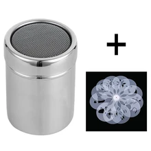 Шейкер для кофе и шоколада, какао, мука, сахарная пудра, сито для кофе+ 16 шт трафаретов для кофе, шаблон для пыли, спрей, инструменты для кофе из нержавеющей стали