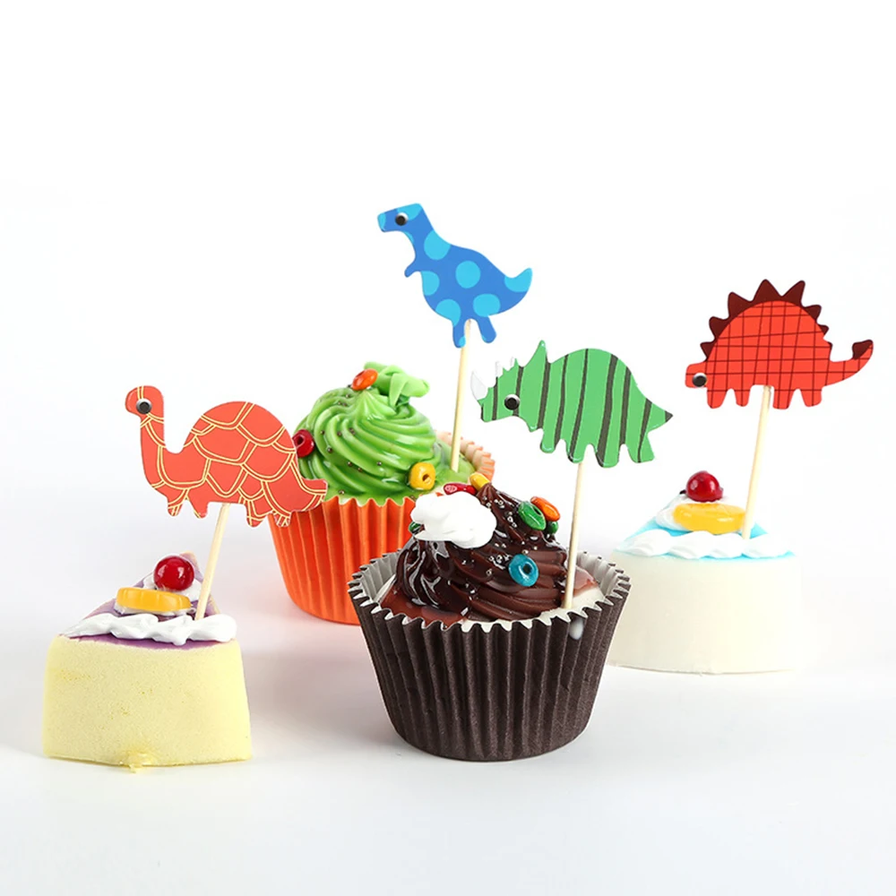 

Dinosaur flag theme happy birthday party cake insert card insert children like to decorate cake hats inserts supplies 4 Pack