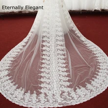 Роскошные свадебные аксессуары аппликации длинный собор Свадебные шаль с кружевными краями Фата с расческой veu de noiva longo EE 3090